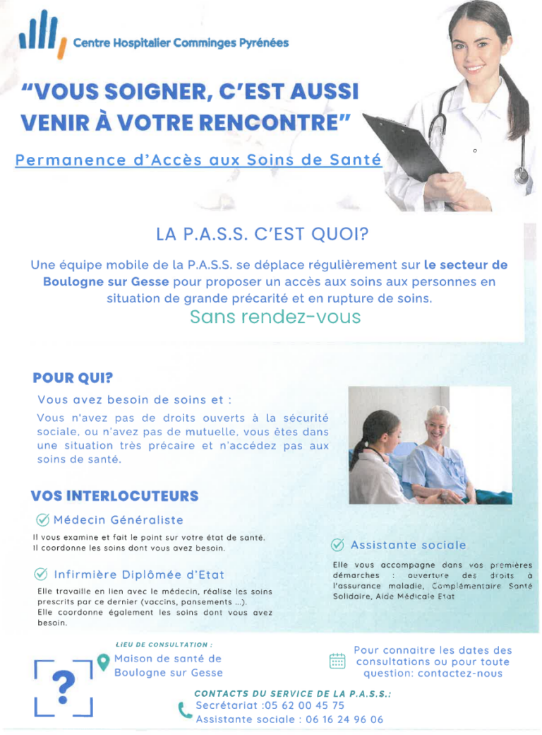 Permanences d’accès aux soins de santé (PASS) à Boulogne sur Gesse